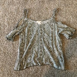 Green/white off the shoulder shirt